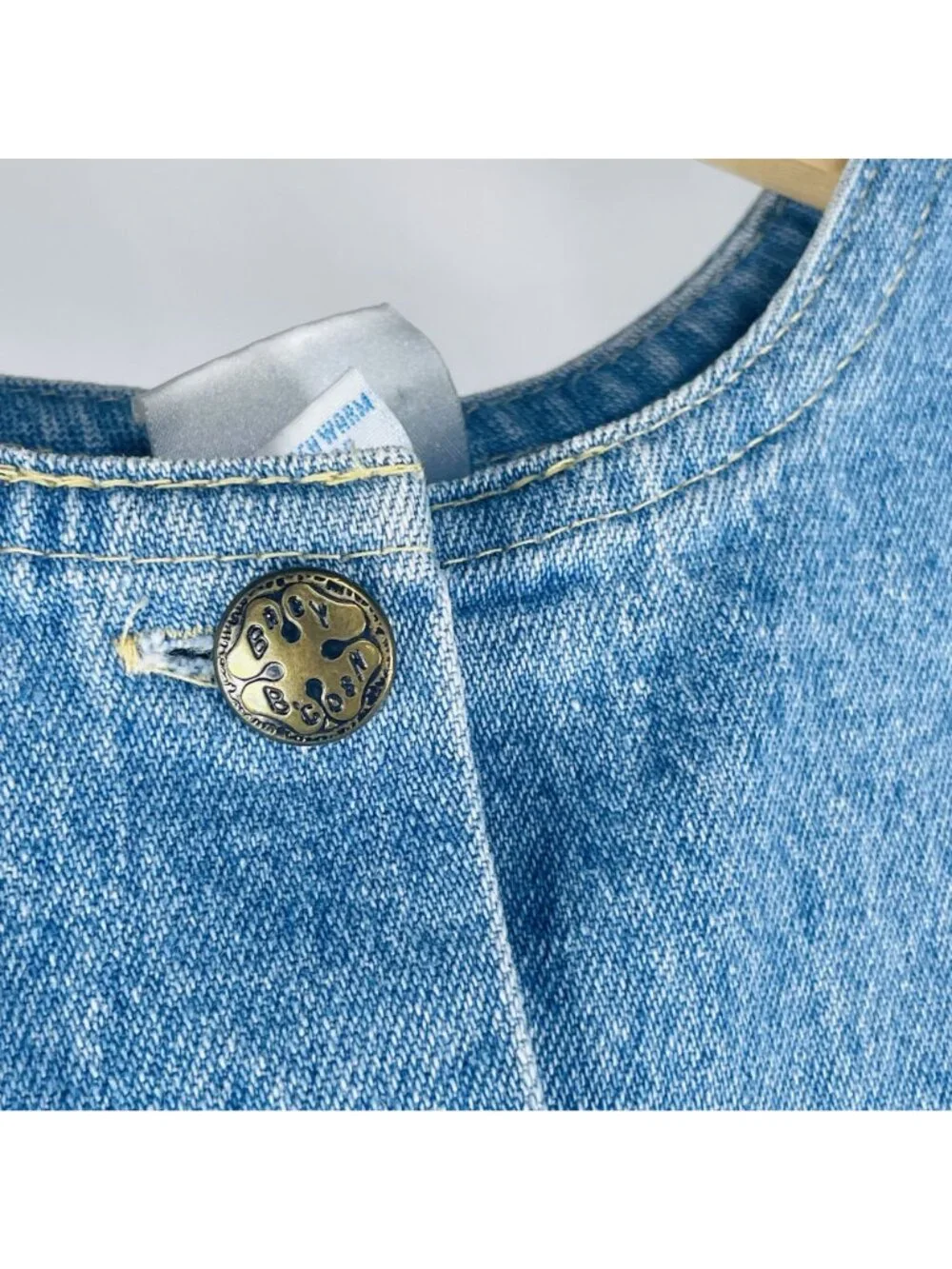 Vintage Oshkosh Girls Light Wash Denim Ruffle Snap Dress 12m